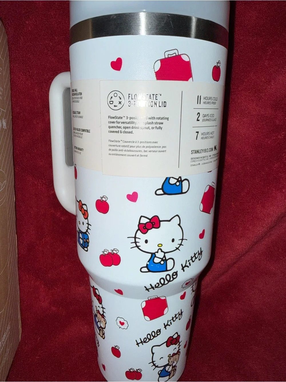 Stanley White Hello Kitty “Apples” H2.0 40 oz. Quencher Tumbler- New - Picture 3 of 4